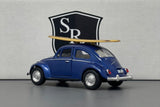 Volkswagen Classical Beetle with Surfboard Blue - Kinsmart 1:32 Diecast